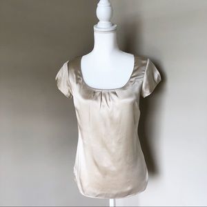 WHBM CHAMPAGNE IVORY SILK BLEND BLOUSE XS